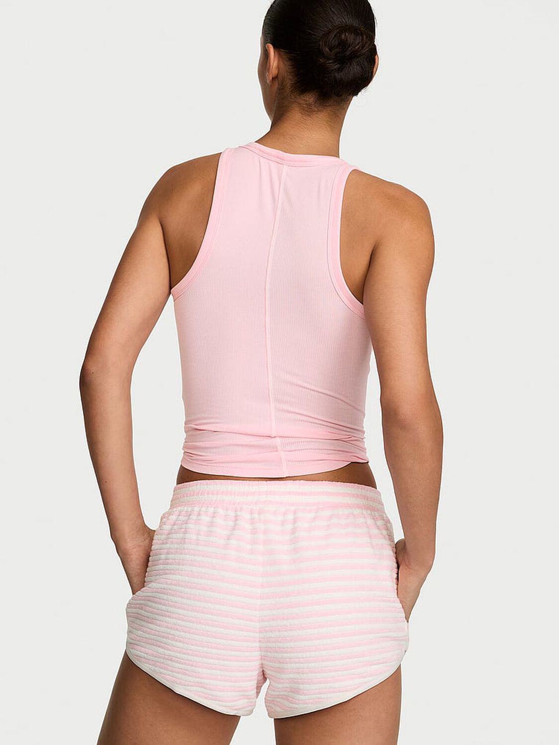 vs Angel Essentials Micro Terry Curved Hem Short Pretty Blossom Stripes 2 of 3 