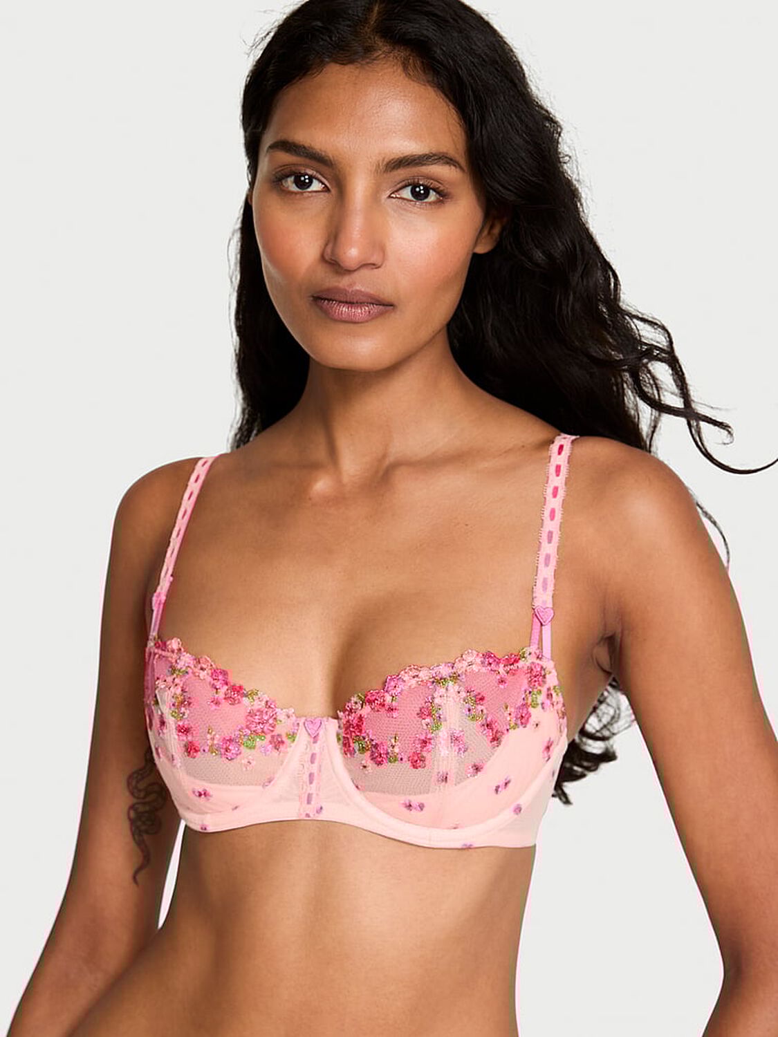 vs Dream Angels Wicked Hearts & Roses Embroidery Unlined Balconette Bra Pink Hearts & Roses 1 of 4 