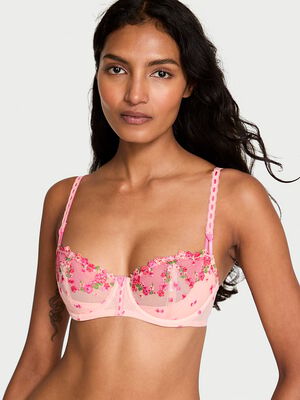 Wicked Hearts & Roses Embroidery Unlined Balconette Bra