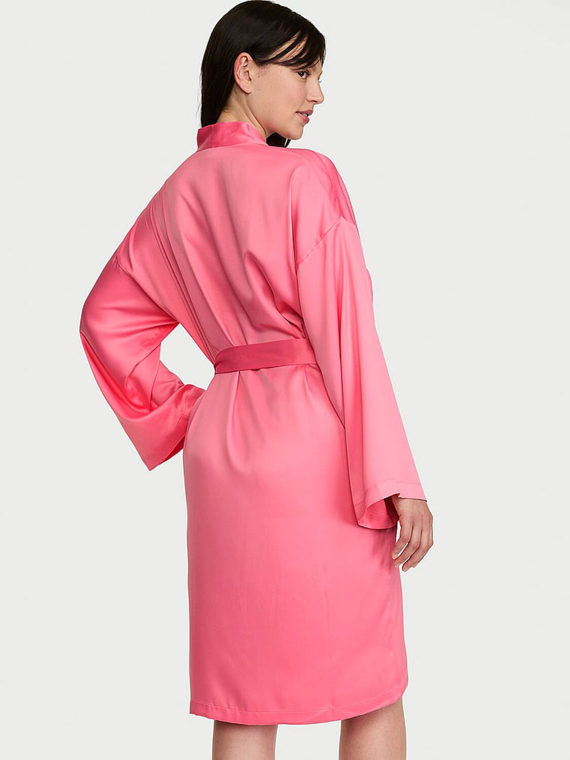 vs Victoria's Secret Signature Satin Midi Robe Wild Salmon 2 of 3 