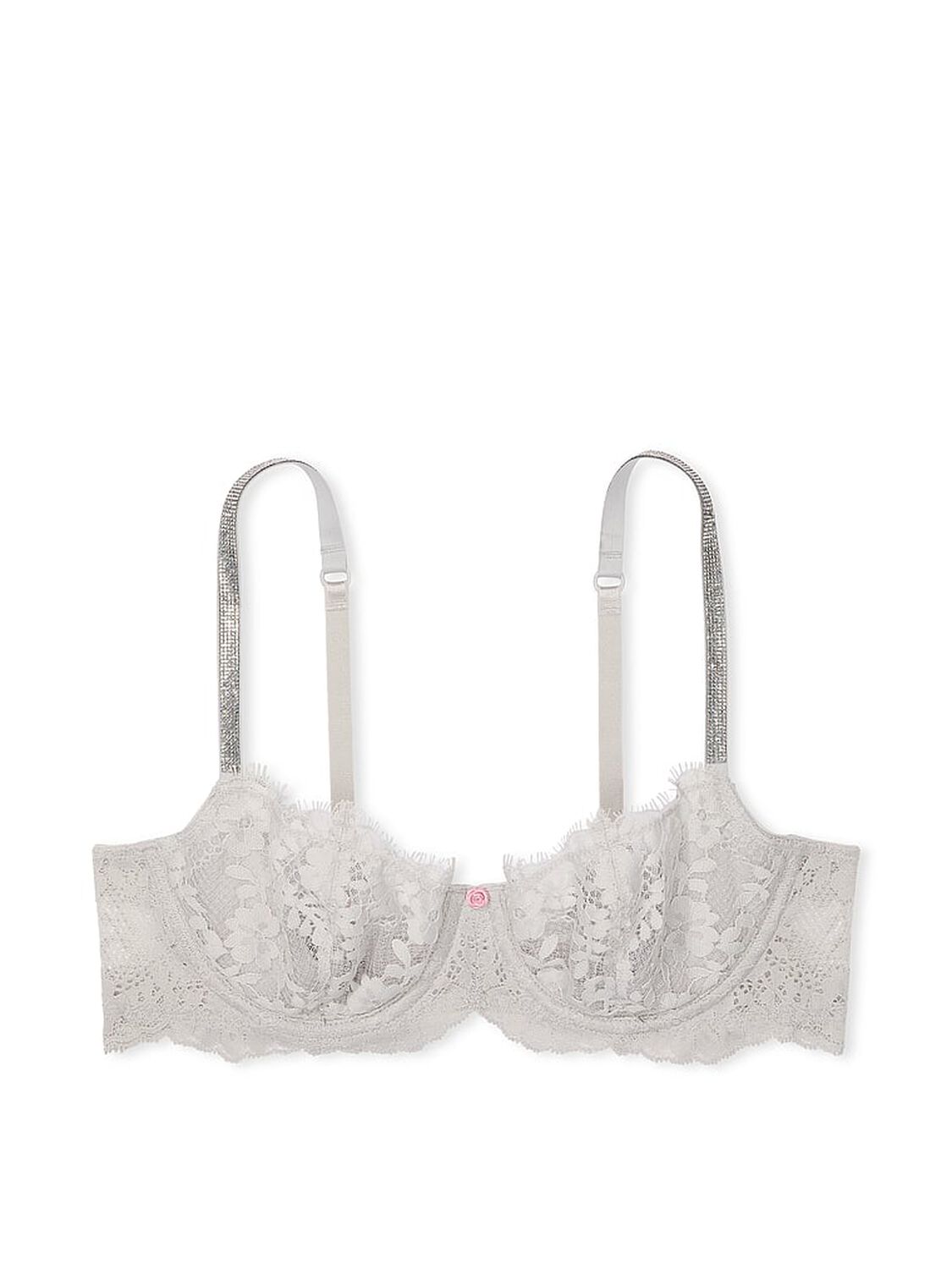 vs Dream Angels Wicked Twinkle Strap Unlined Lace Balconette Bra Silver Pearl 3 of 4 