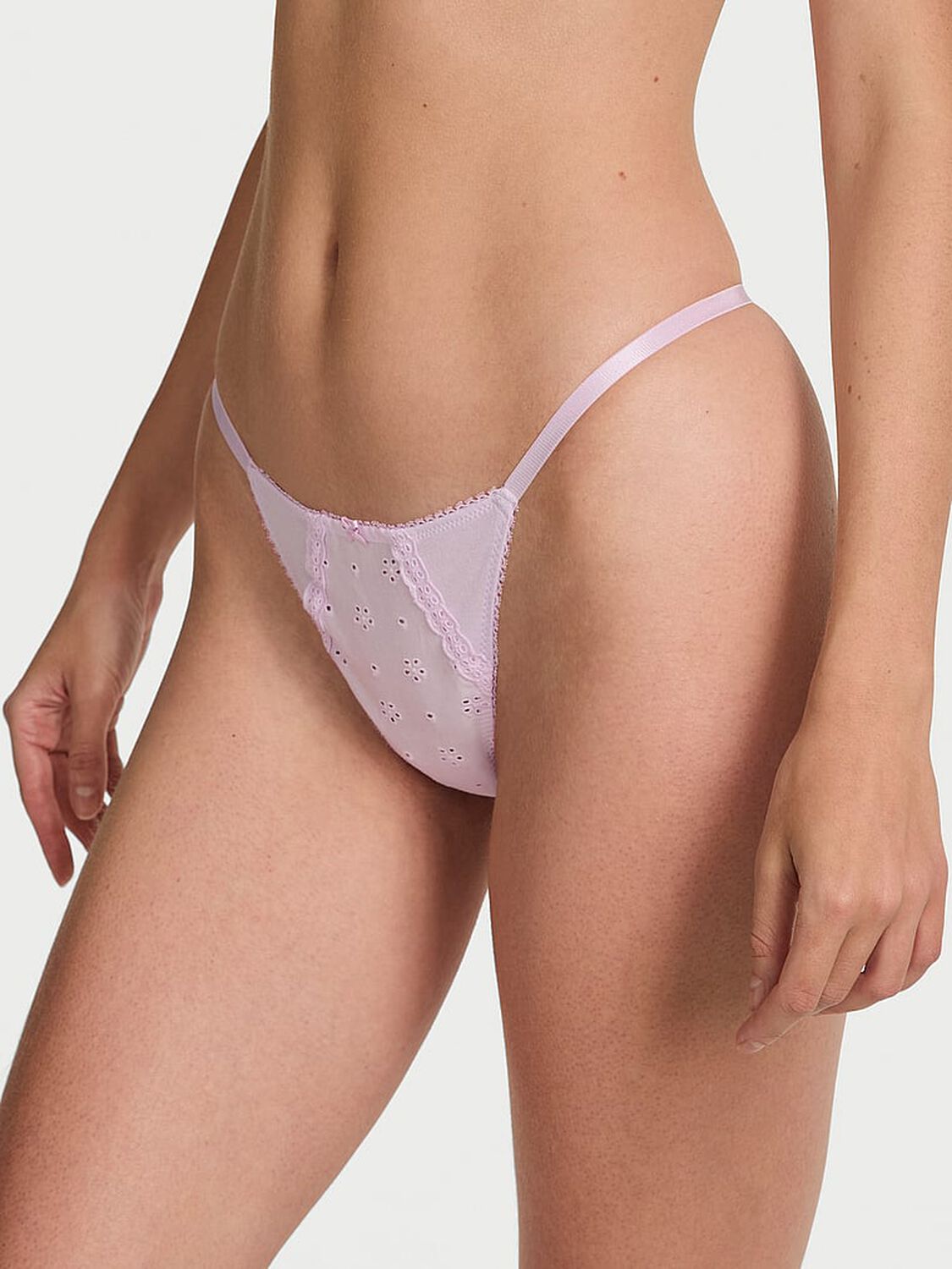 vs Victoria's Secret Stretch Cotton Eyelet V-String Panty Delicate Violet 1 of 2 