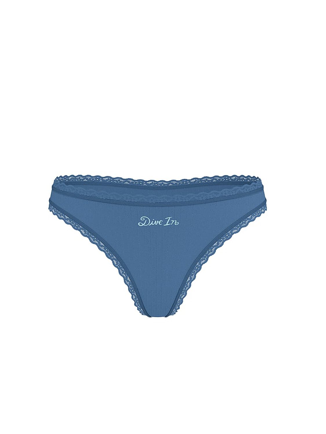 vs The Lacie Stretch Cotton Pointelle Lace-Waist Thong Panty Moonlight Blue 3 of 3 