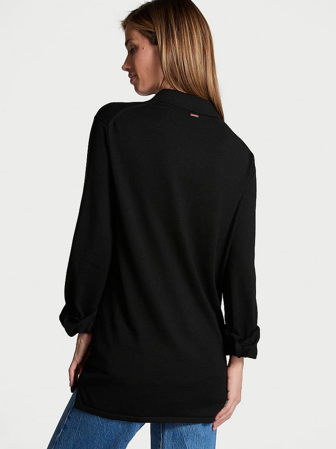 vs Victoria's Secret Luxe Crème Knit Button-Up Shirt Black 2 of 4 