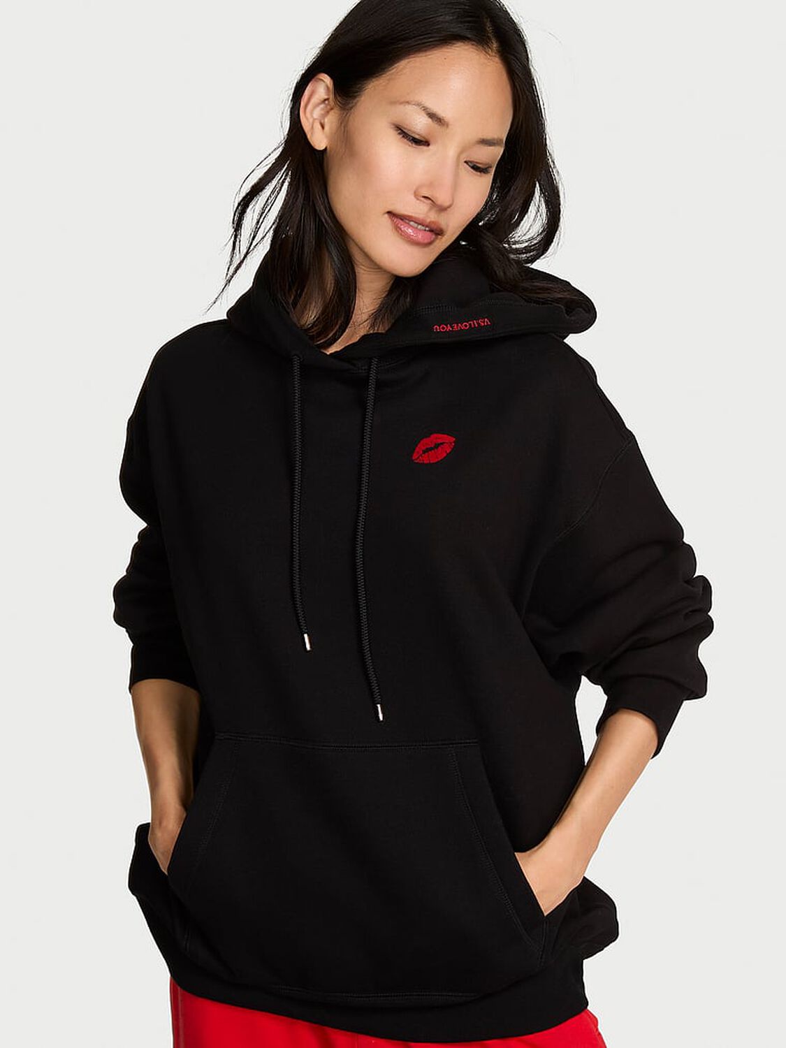 vs Angel Essentials Iconic Fleece Relaxed Hoodie Black Graphic 1 of 3 
