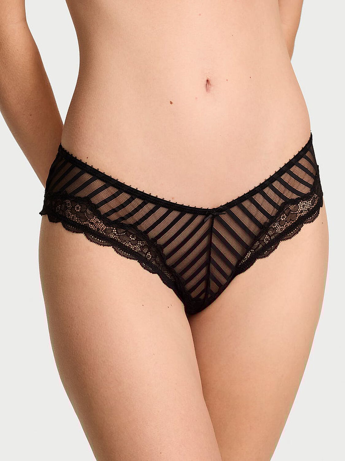vs Victoria's Secret Tease Sheer Stripe High-Leg Cheeky Panty Black 1 of 4 