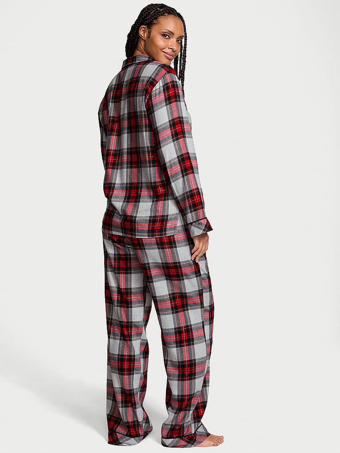 vs Victoria's Secret Flannel Long Pajama Set Pretty Tartan Plaid 2 of 4 