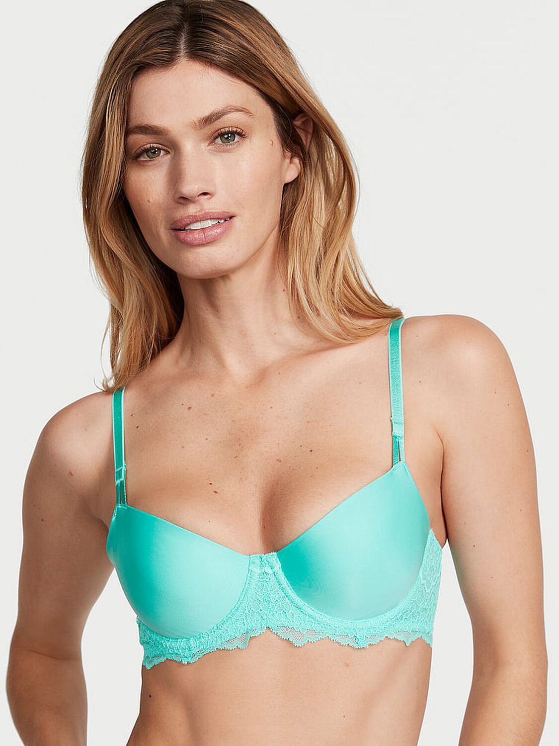 vs Dream Angels Wicked Unlined Smooth & Lace Balconette Bra Aquarius 1 of 4 
