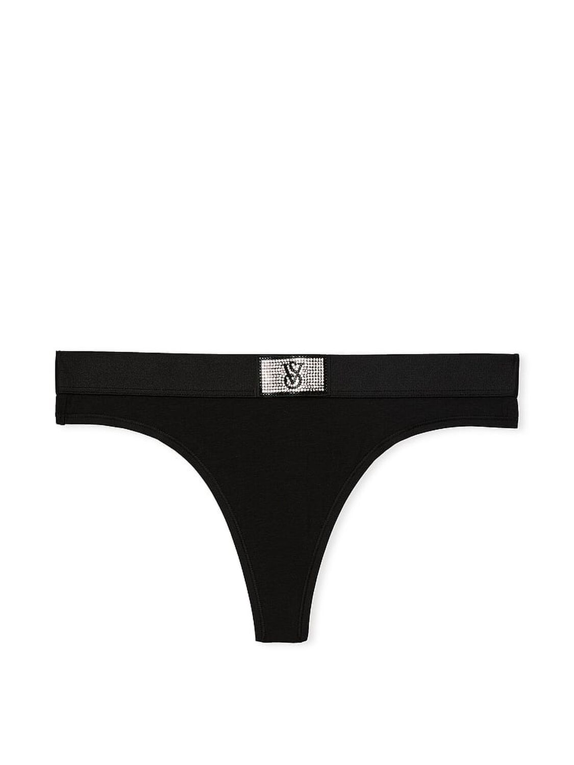 vs Cotton Logo Cotton Shine Patch Thong Panty Black 3 of 4 
