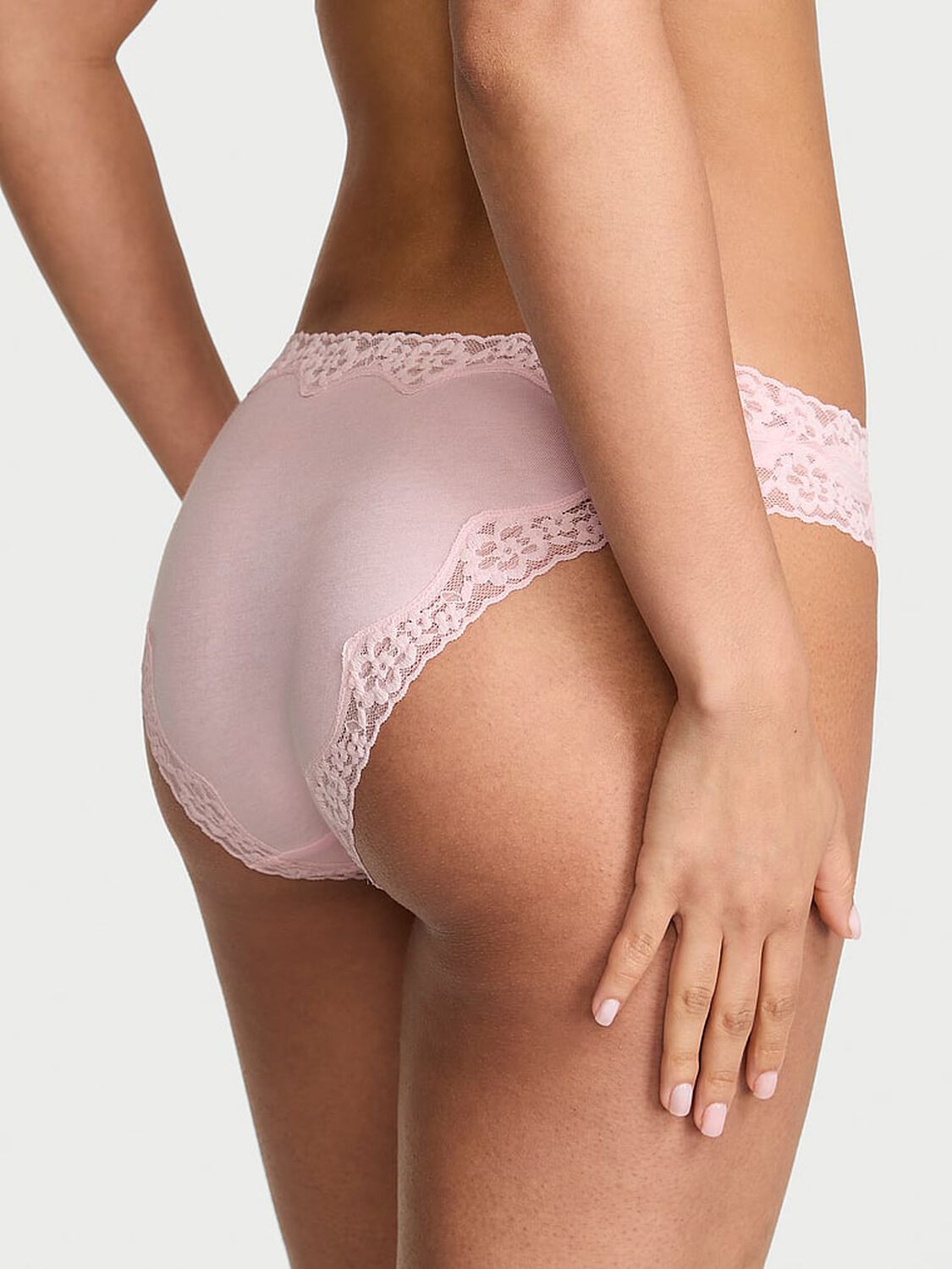 vs Lace Trim Cotton Lace-Waist Bikini Panty Angel Pink 2 of 3 