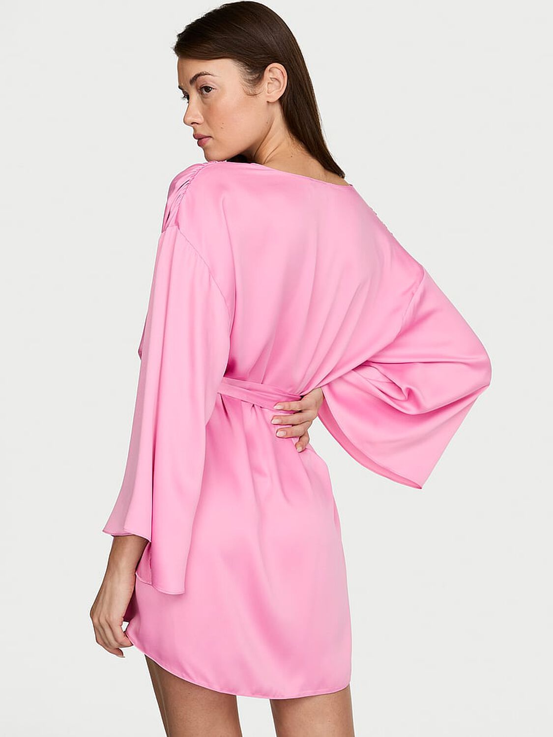 vs Victoria's Secret Satin Short Robe Pink Sugar 2 of 3 