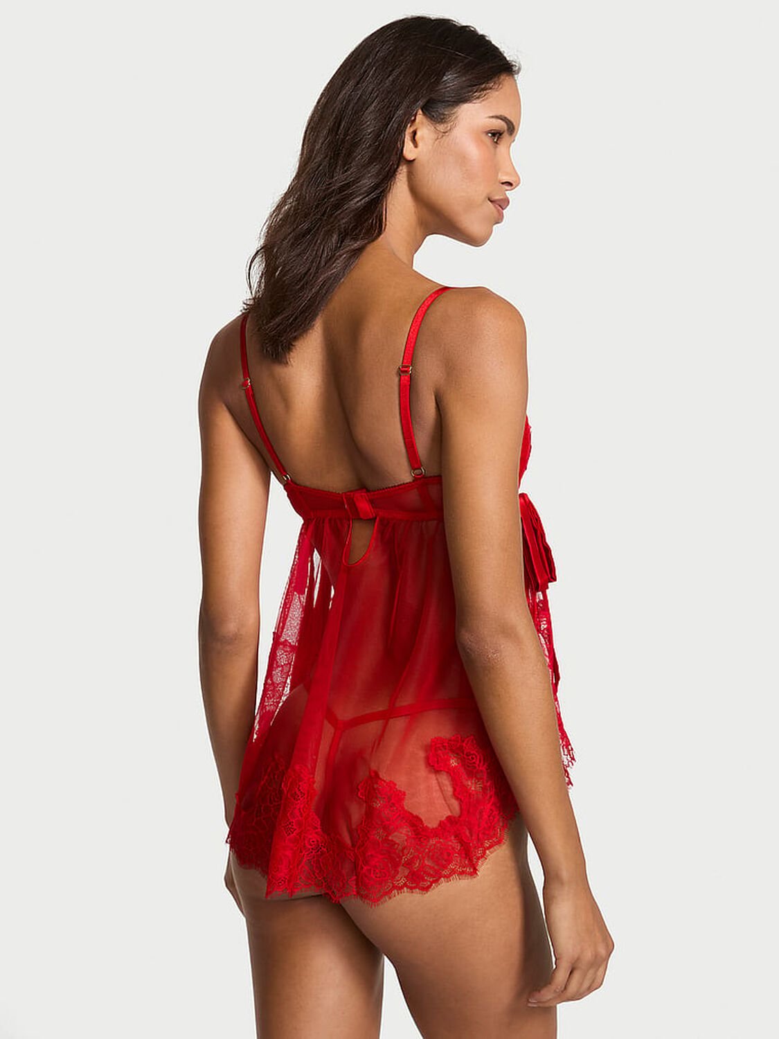 vs Very Sexy Wicked Sheer Unlined Lace-Trim Babydoll Set Lipstick 1 of 2 