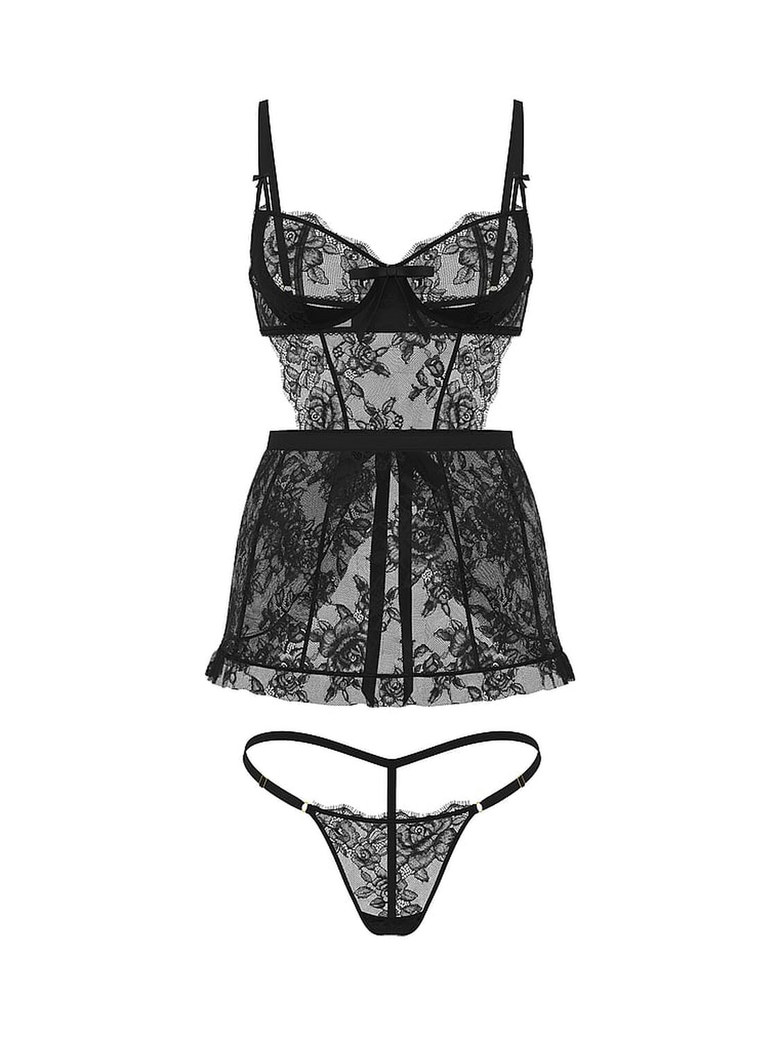 vs Very Sexy Wicked Unlined Rose Lace Apron Set Black 3 of 3 