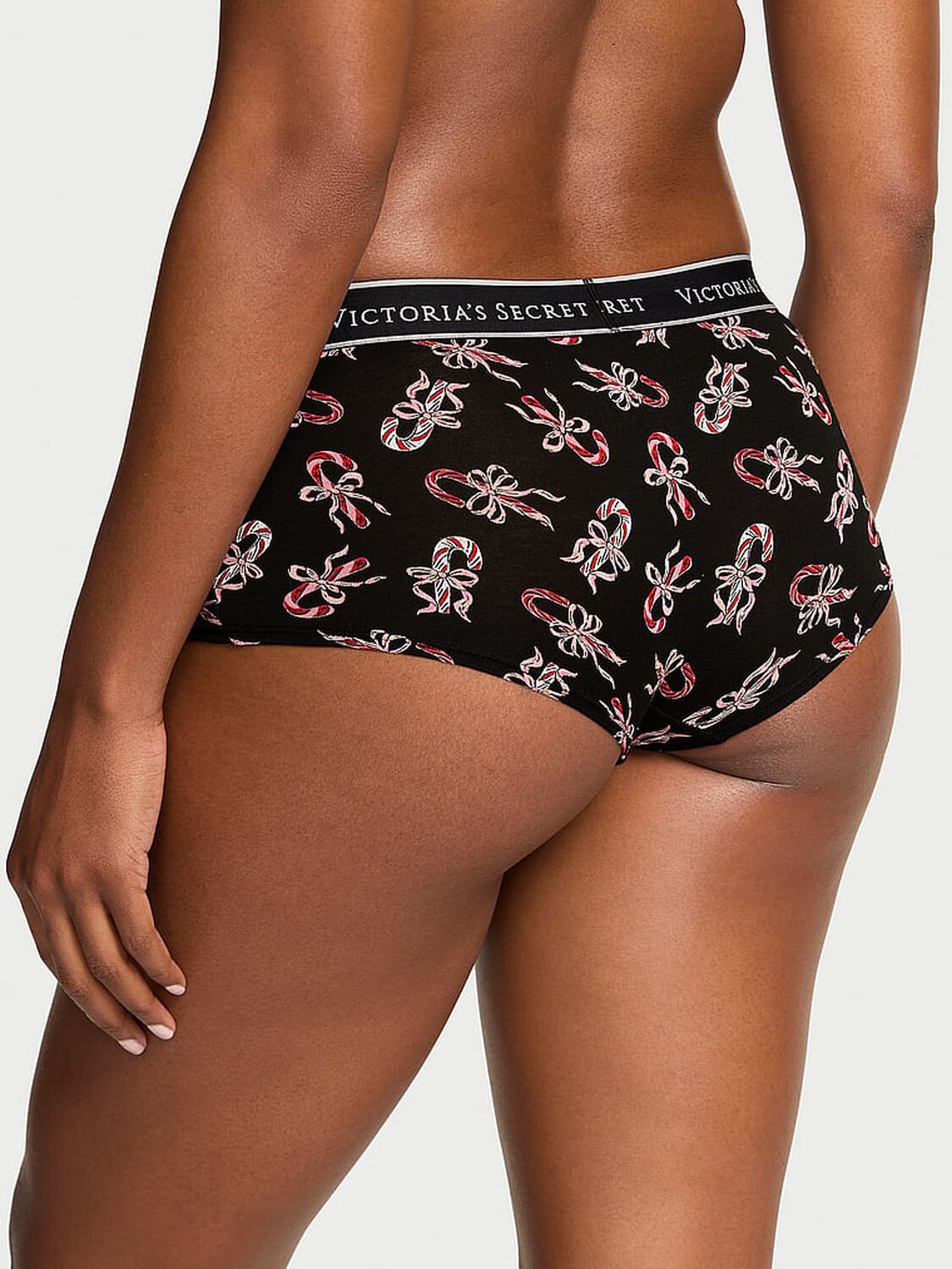 vs Cotton Logo Cotton Boyshort Panty Black Candy Canes 2 of 2 