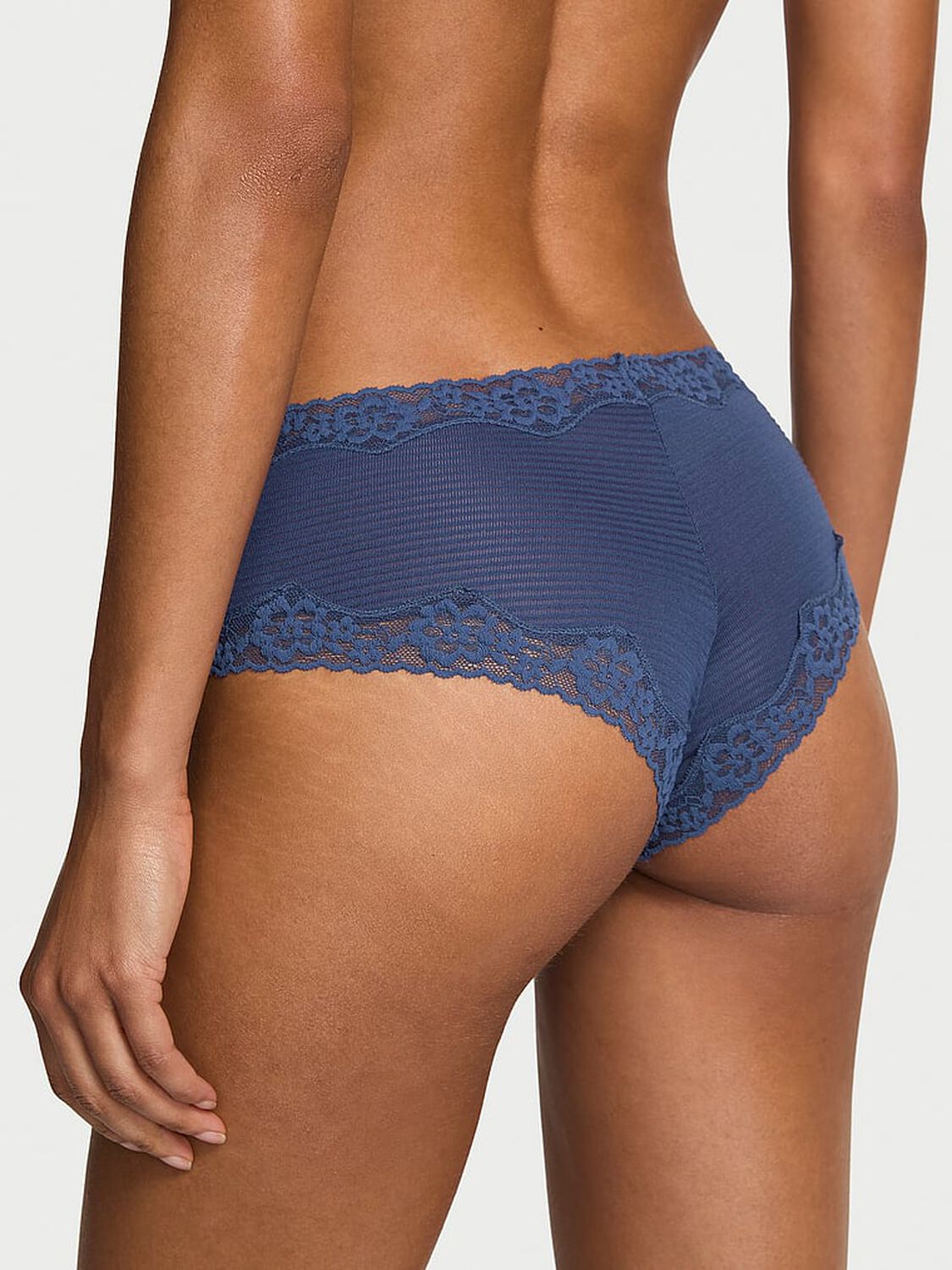 vs Lace Trim Cotton Shadow Stripe Lace-Waist Cheeky Panty Ink Blue 2 of 2 