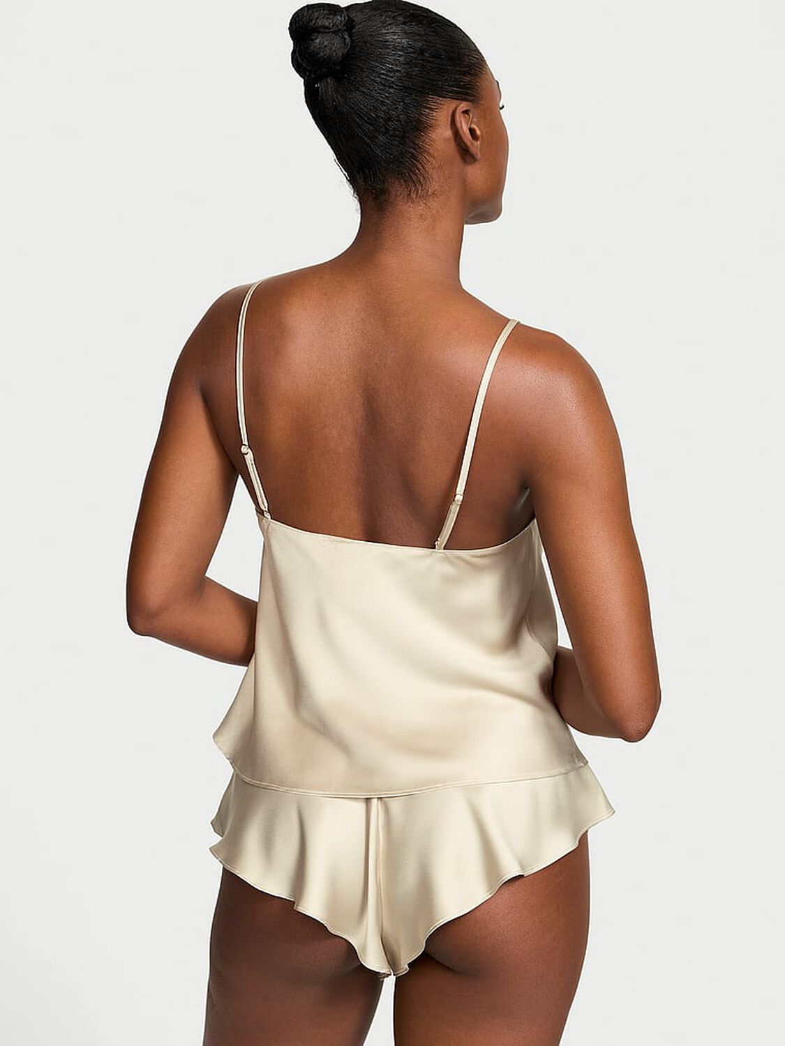 vs Victoria's Secret Satin Rose Lace-Trim Cami & Flutter Short Set Classic Sandstone 2 of 4 