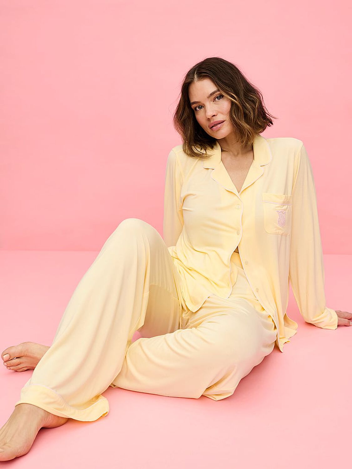 vs Victoria's Secret SoSoft&trade; Modal Long Pajama Set Sunny Honey W Embroidered Logo Pocket 4 of 4 