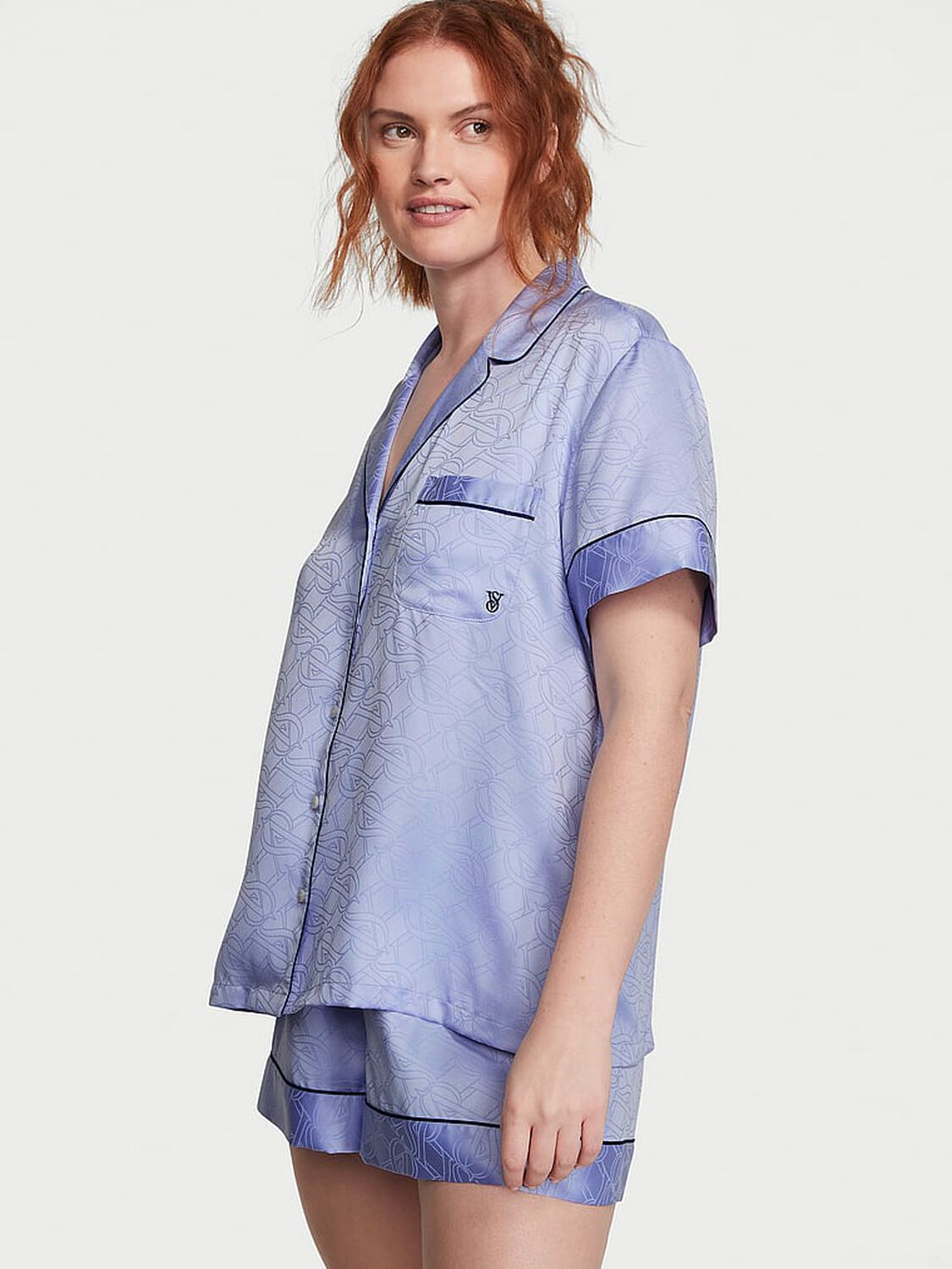 vs Victoria's Secret Satin Short Pajama Set Blue Crescent 1 of 4 