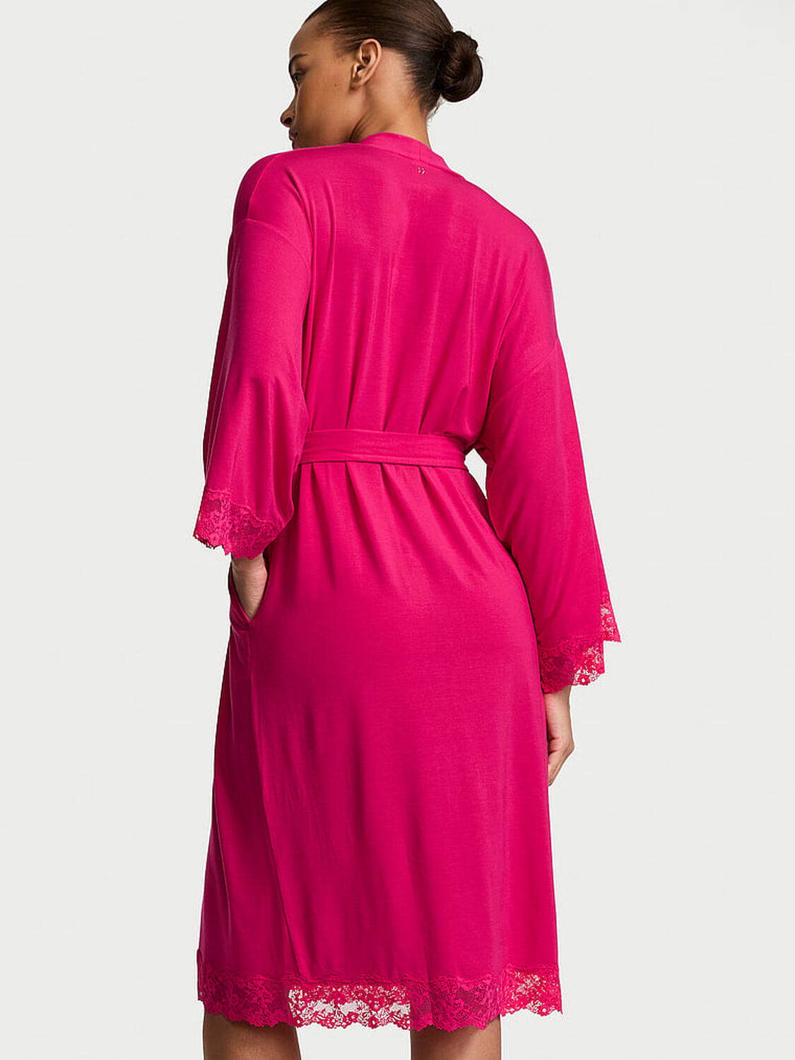 vs Victoria's Secret SoSoft&trade; Modal Lace-Trim Robe Pop Pink 2 of 3 
