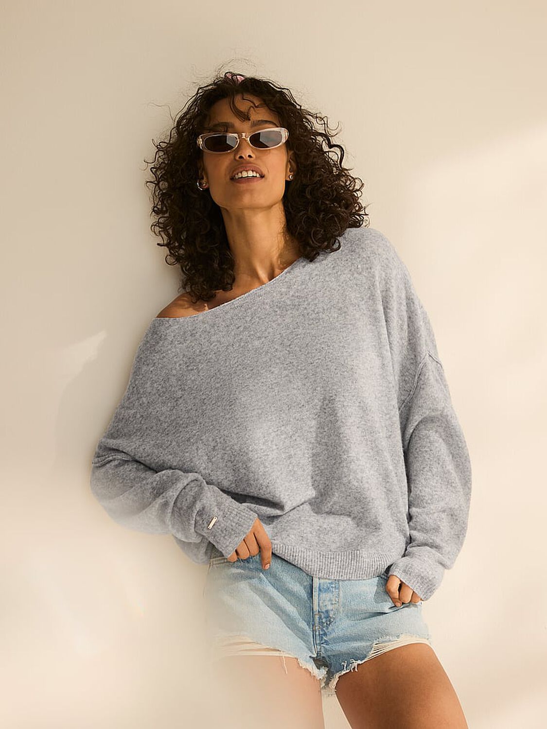 vs Victoria's Secret Summer Knit Boatneck Sweater Heather Grey 3 of 5 