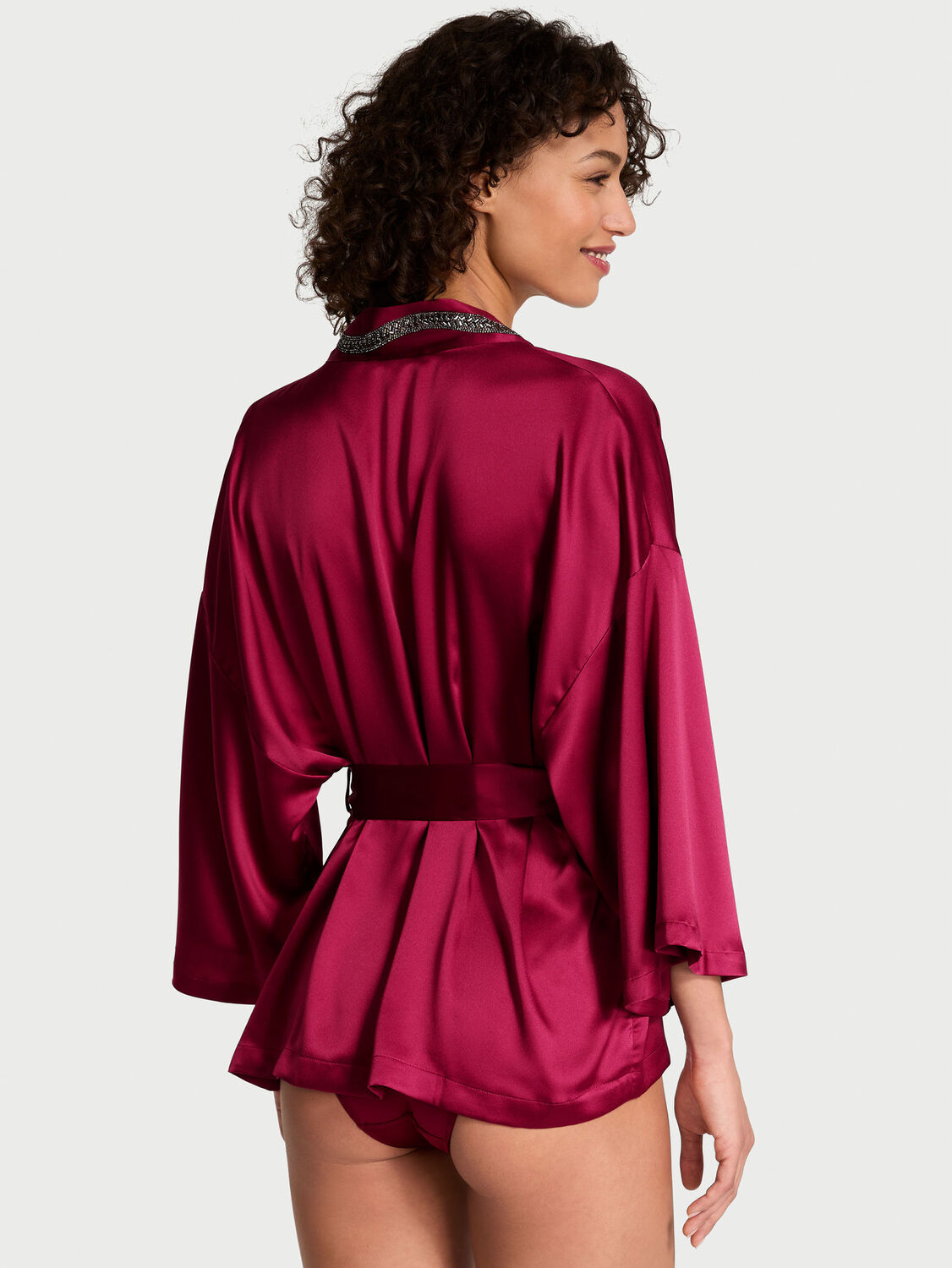 vs Victoria's Secret Red Rose Satin Bed Jacket Campari 2 of 3 