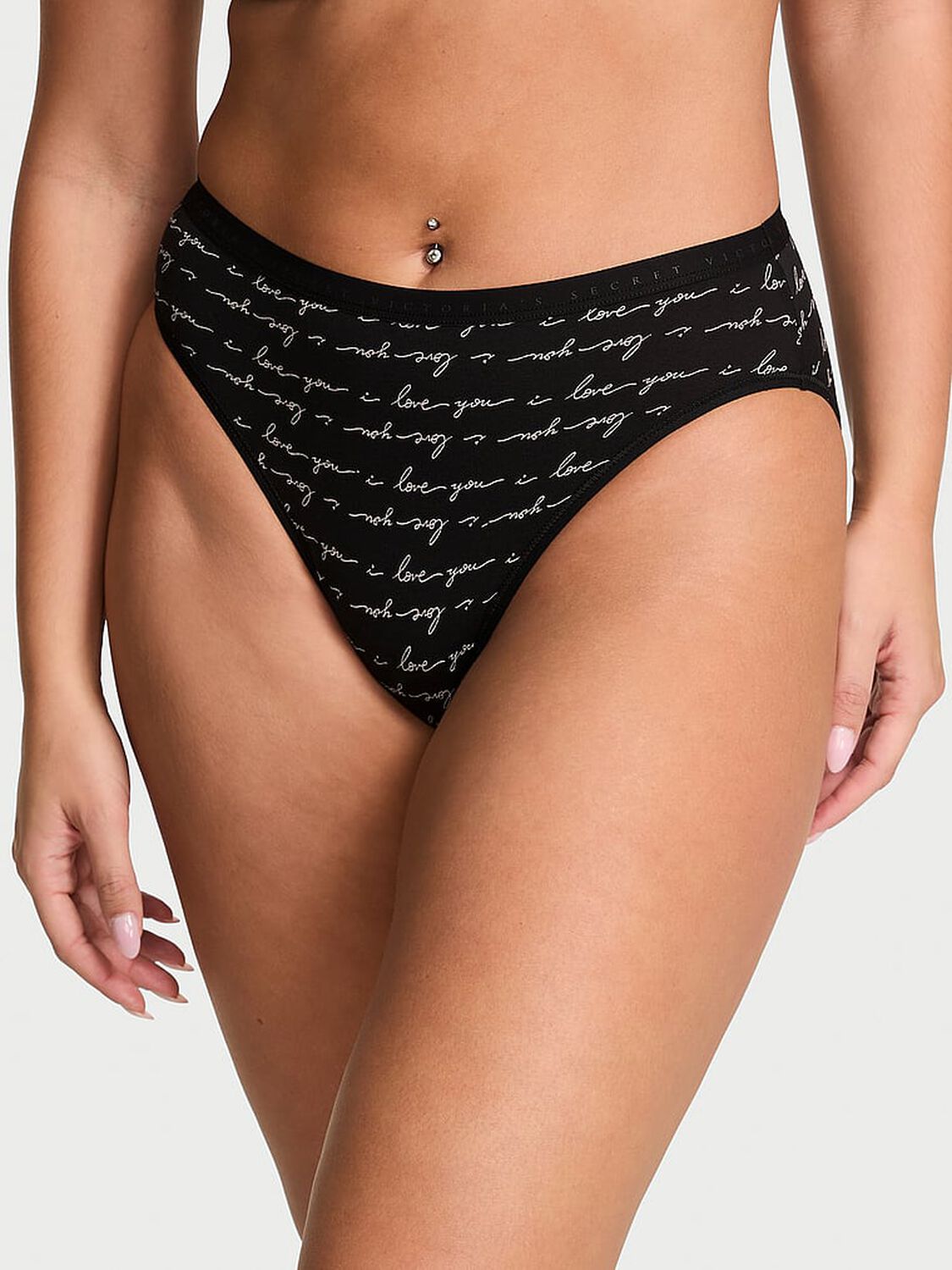 vs Victoria's Secret Stretch Cotton High-Leg Brief Panty Black Love Script 1 of 3 