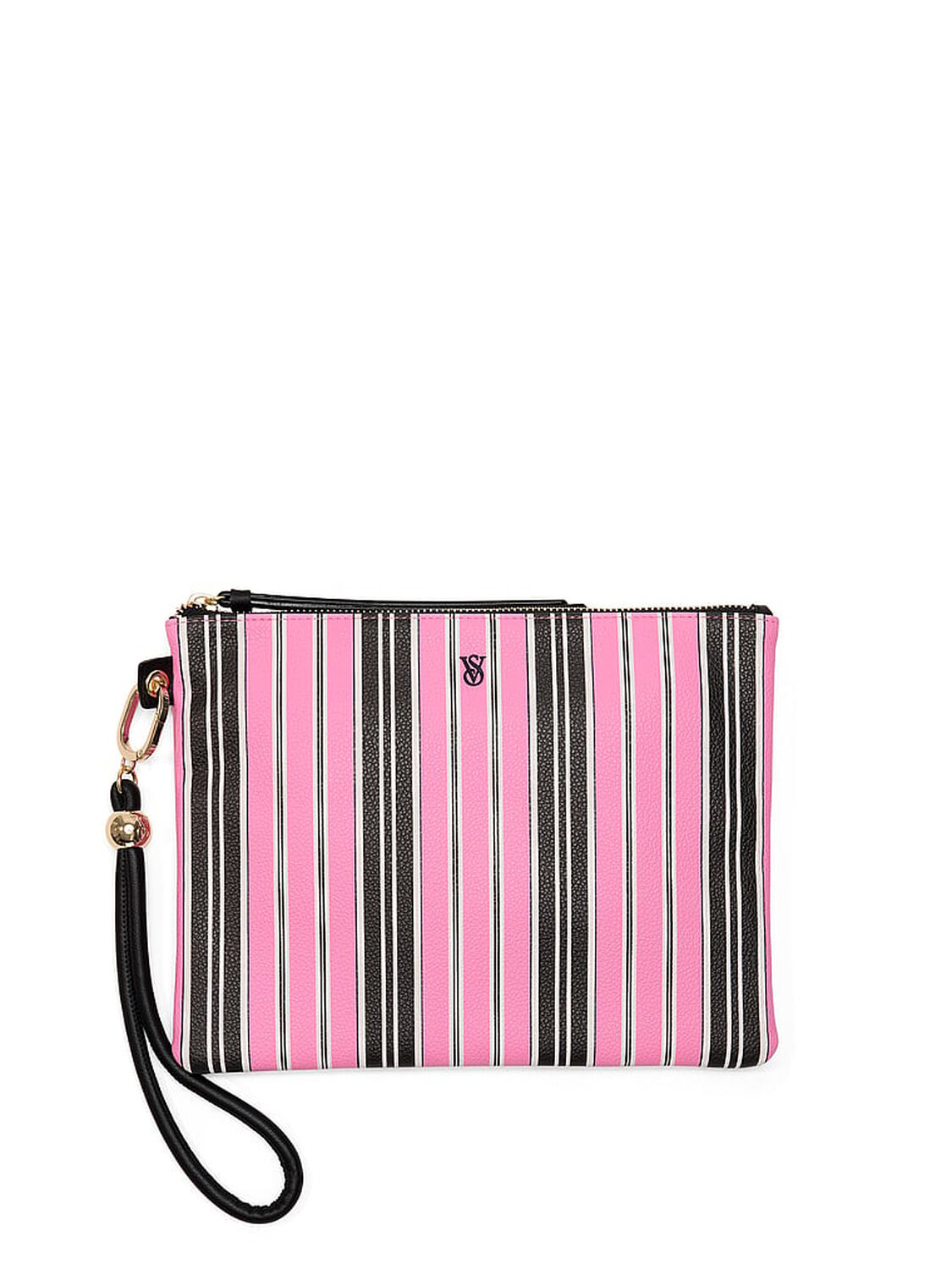 vs Victoria's Secret Wristlet Travel Pouch Trio Pink And Black Stripe 1 of 2 