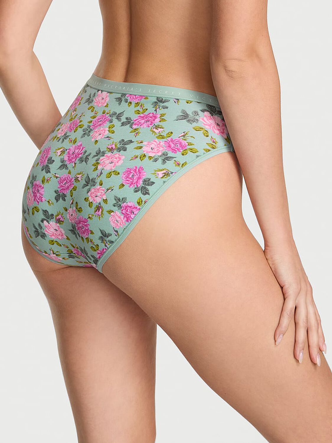 vs Victoria's Secret Stretch Cotton High-Leg Brief Panty Green Stone Roses 2 of 2 