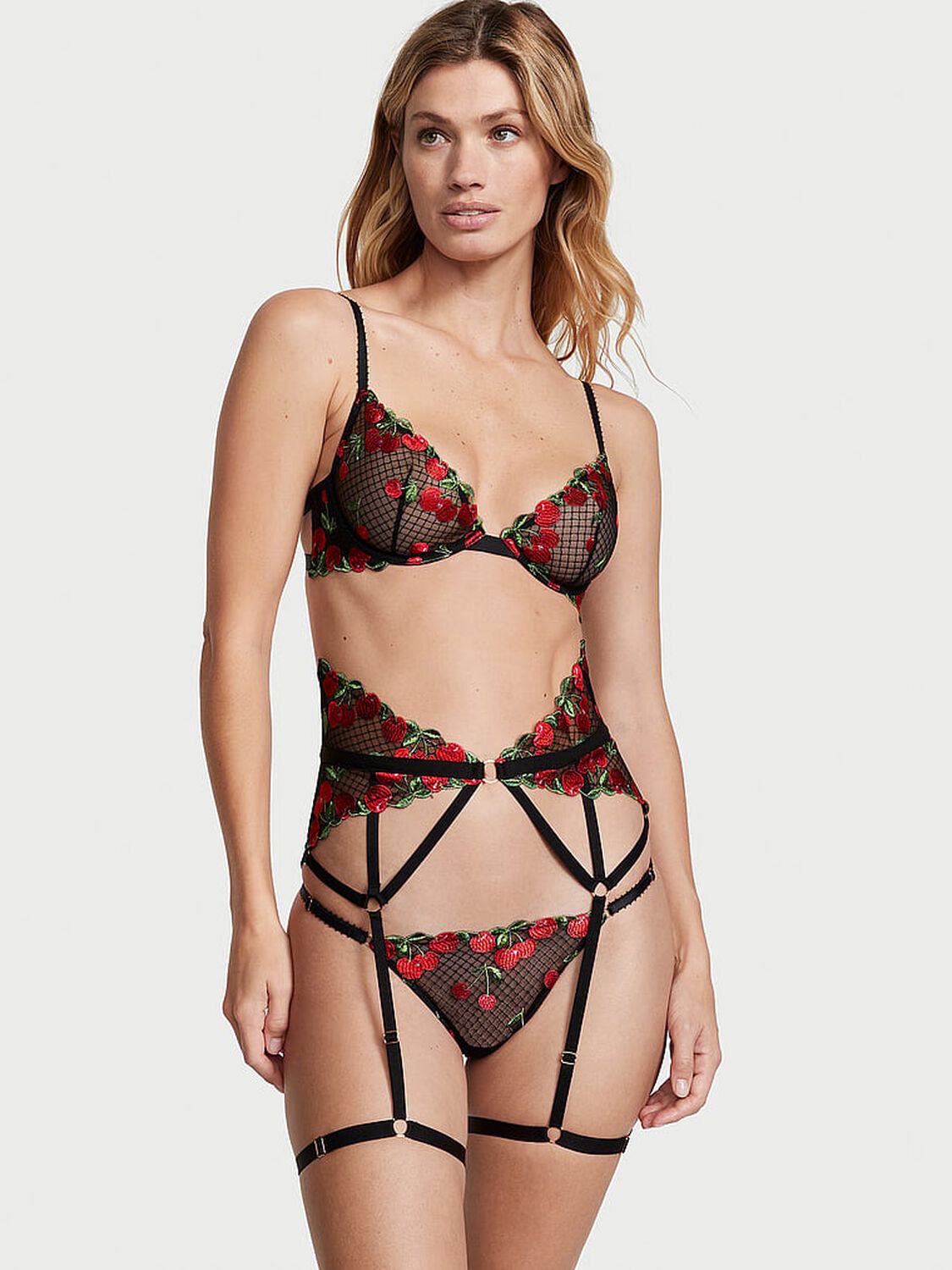 vs Very Sexy Cherry Embroidery Garter Belt Black Cherries 4 of 4 