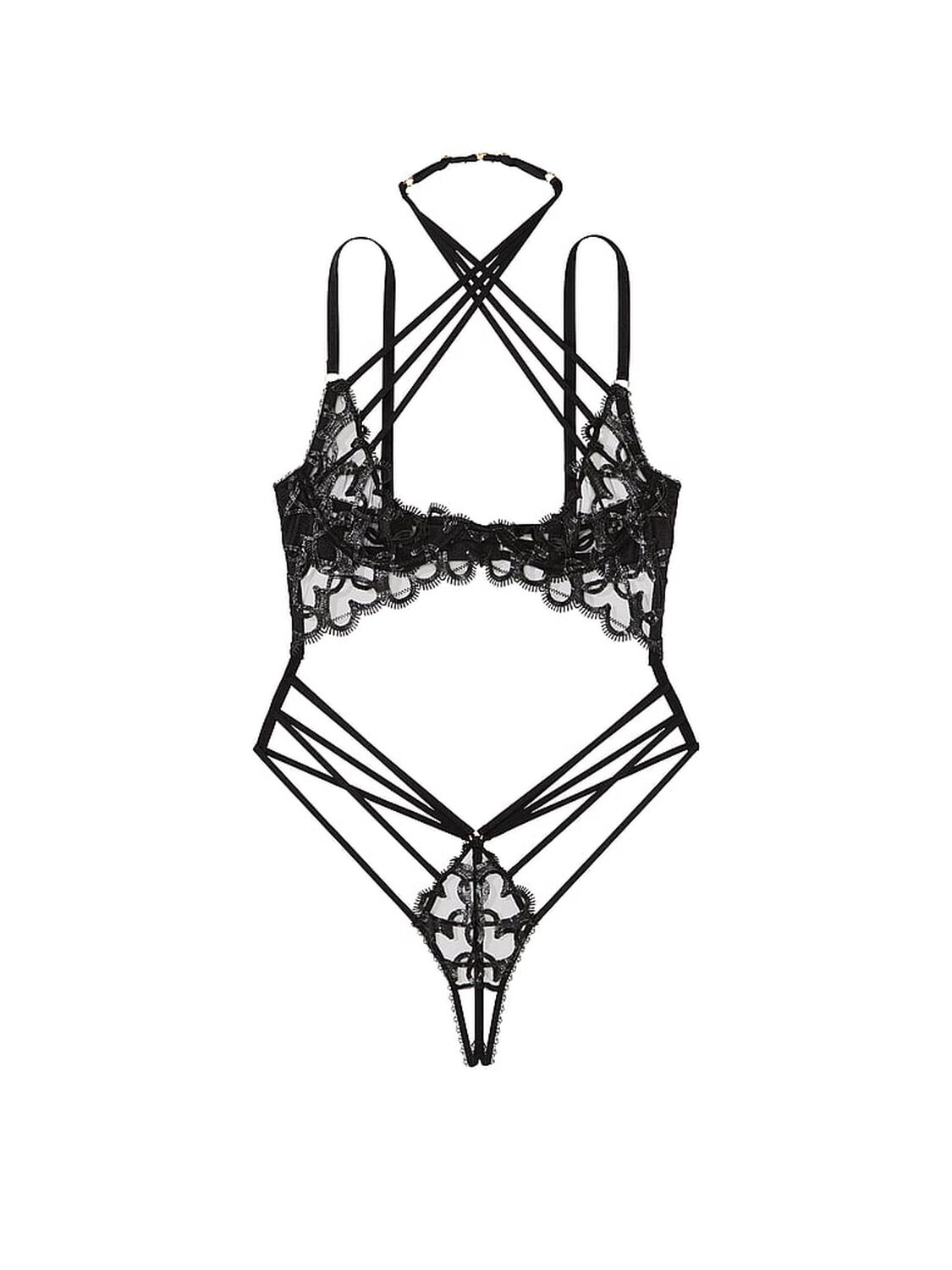 vs Very Sexy Shimmer Heart Embroidery Open-Cup Strappy Crotchless Playsuit 3 of 4 