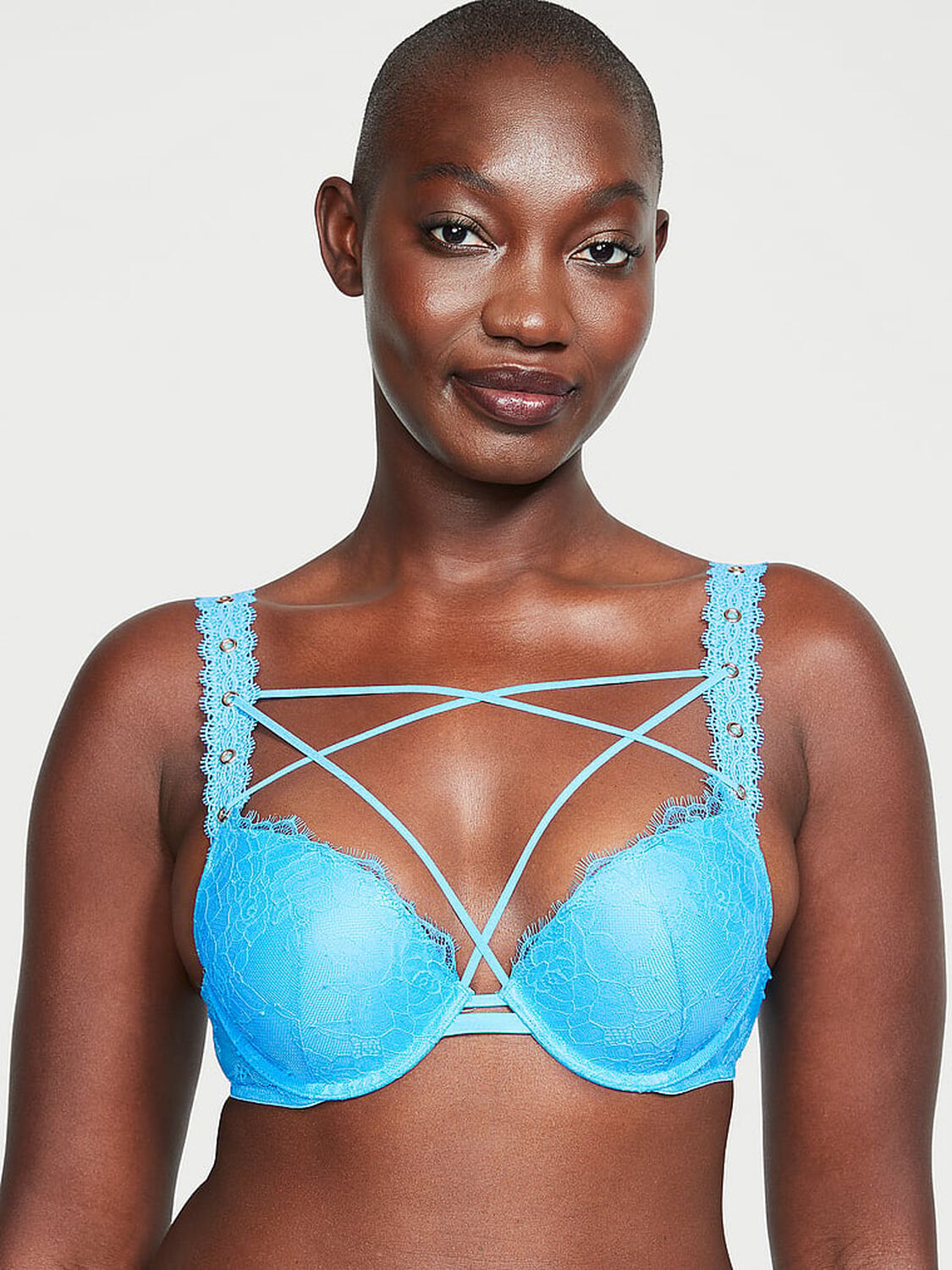 vs Very Sexy Rose Lace & Grommet Push-Up Bra Capri Blue 1 of 4 