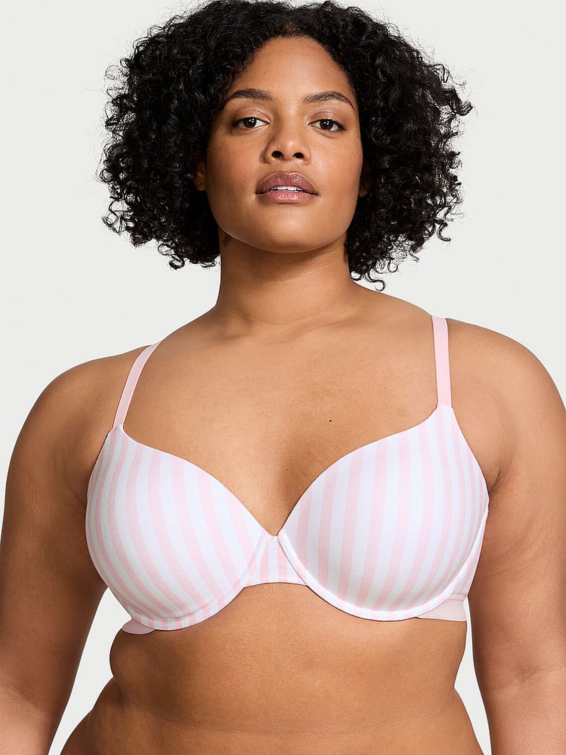 vs The T-Shirt Lightly Lined Cotton Demi Bra Pink Stripes 1 of 3 
