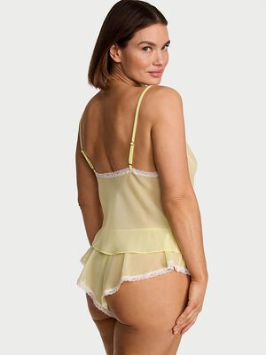 Chiffon Lace-Trim Cami & Flutter Shorts Set
