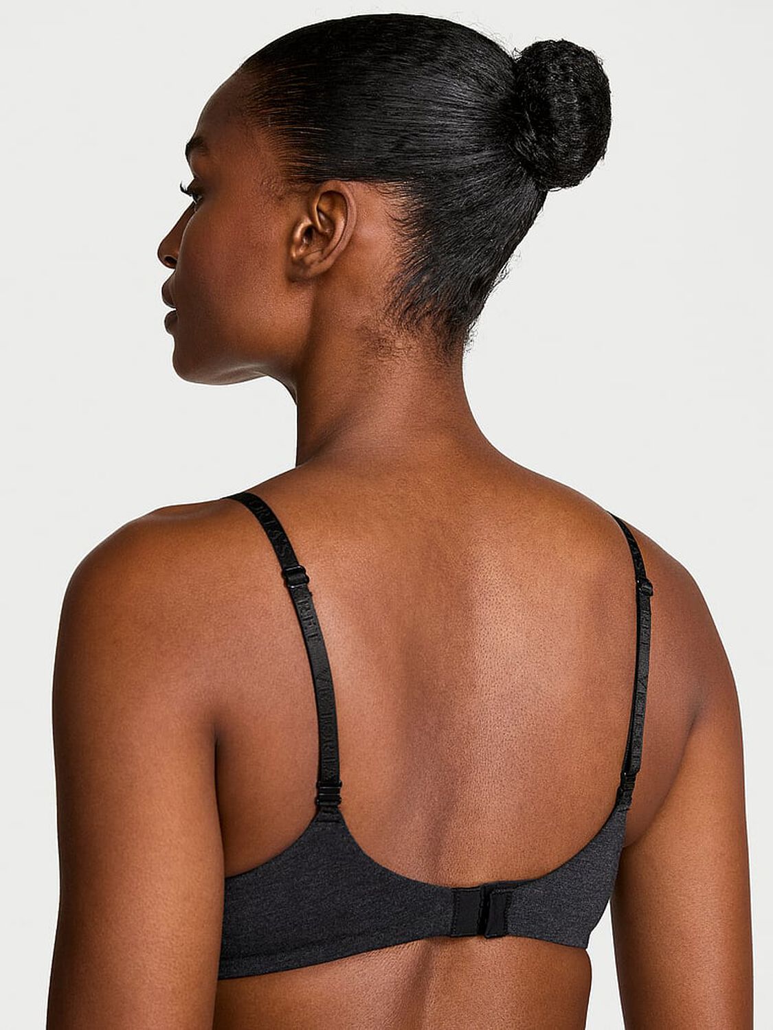 vs The T-Shirt Cotton Logo Hardware Lightly Lined Demi Bra Heather Black 2 of 3 