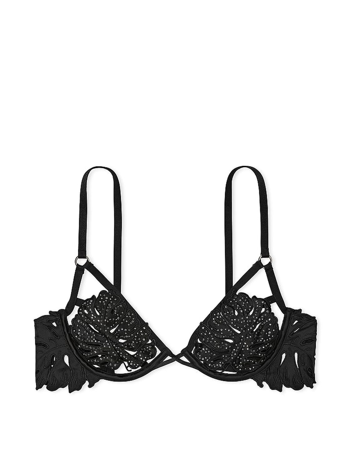 vs Very Sexy Tropical Leaf Semi-Open Low-Cut Demi Bra Black 3 of 4 