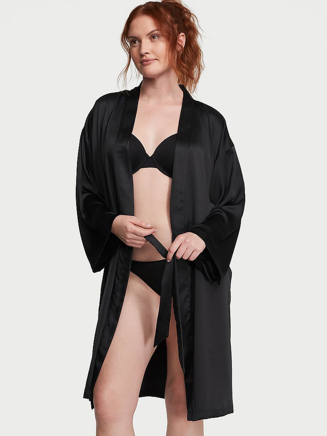 vs Victoria's Secret Satin Midi Robe Black 1 of 3 
