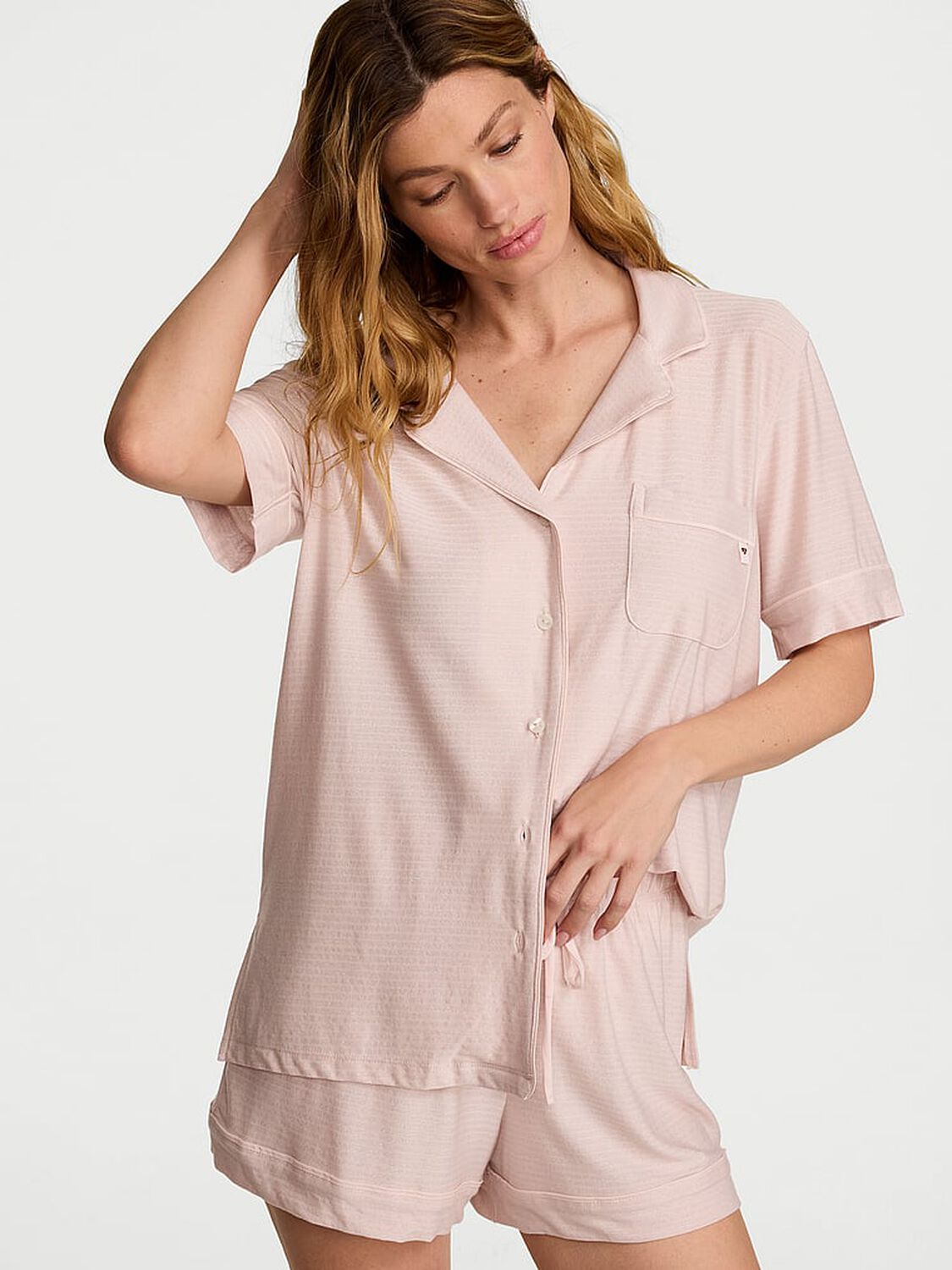 vs Victoria's Secret SoSoft&trade; Modal Short Pajama Set Sheer Blush Shimmer Stripes 1 of 4 