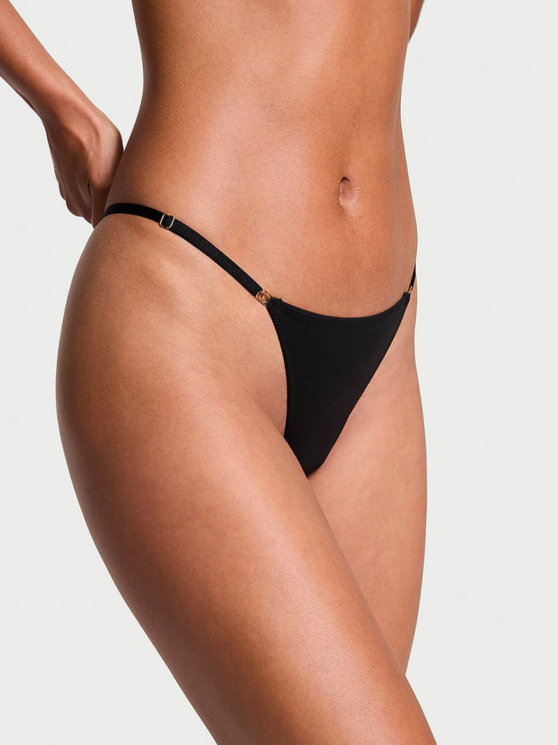 vs Dream Angels Smooth Adjustable Thong Panty Black 1 of 3 