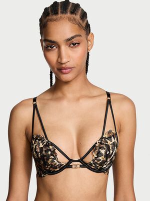 Leopard Embroidery Unlined Low-Cut Demi Bra