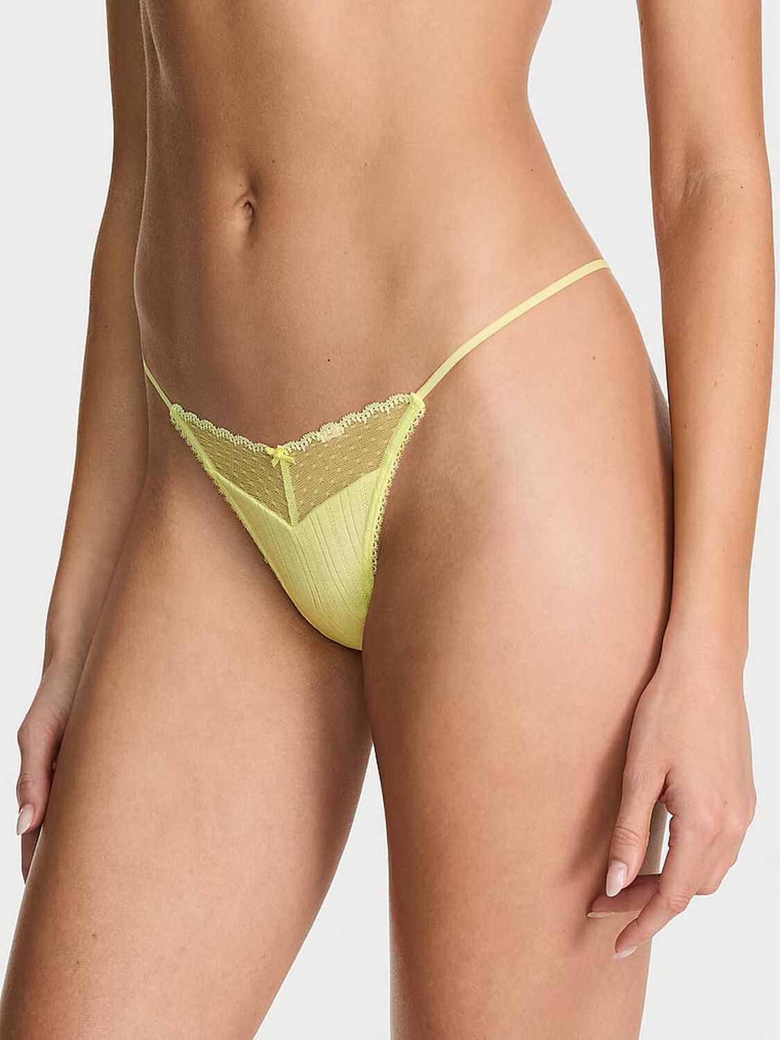vs Victoria's Secret Stretch Pointelle V-String Panty Lemonade 1 of 2 