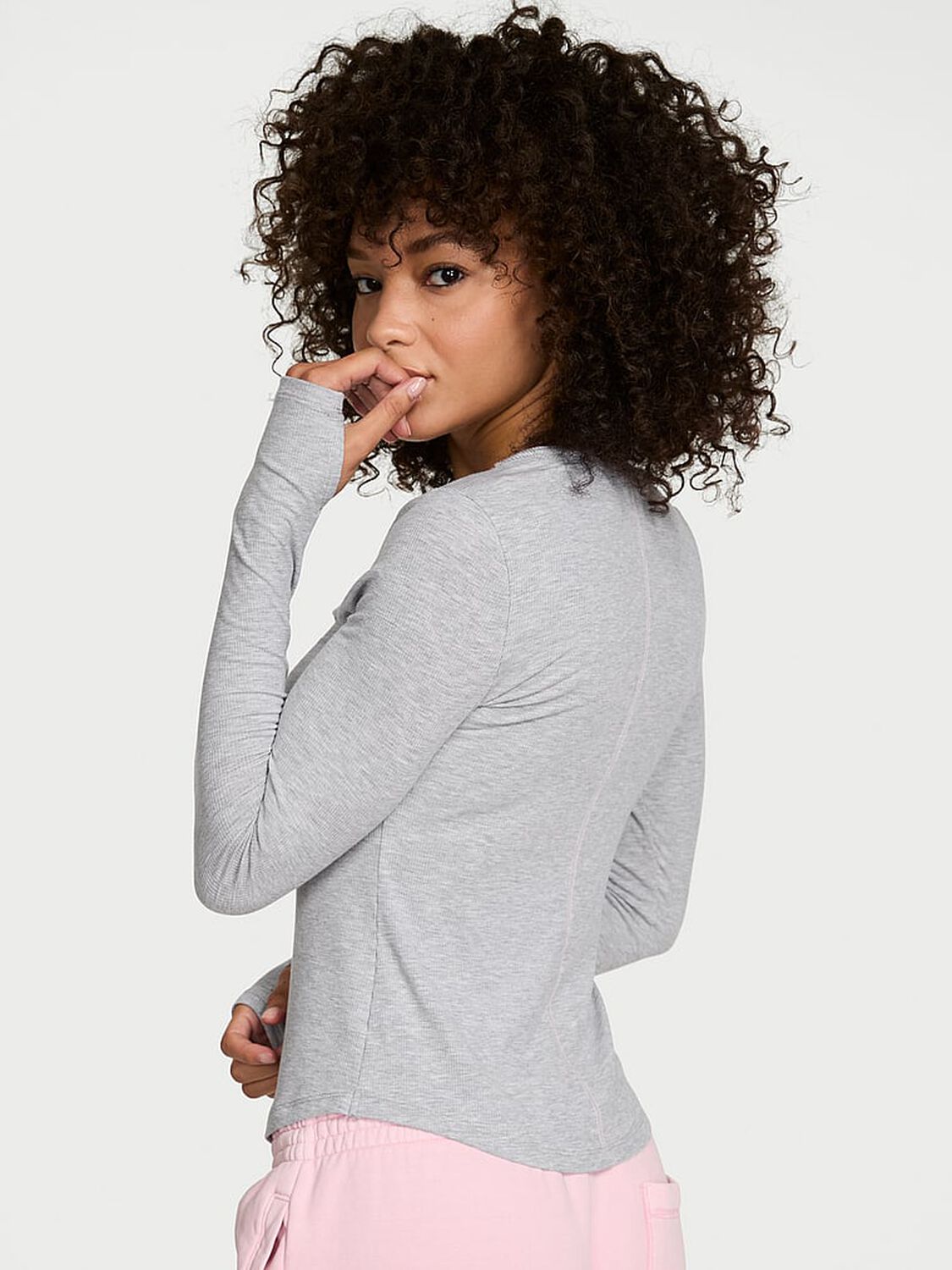 vs Angel Essentials VS Iconic Rib Long-Sleeve Tee Medium Heather Grey 2 of 4 