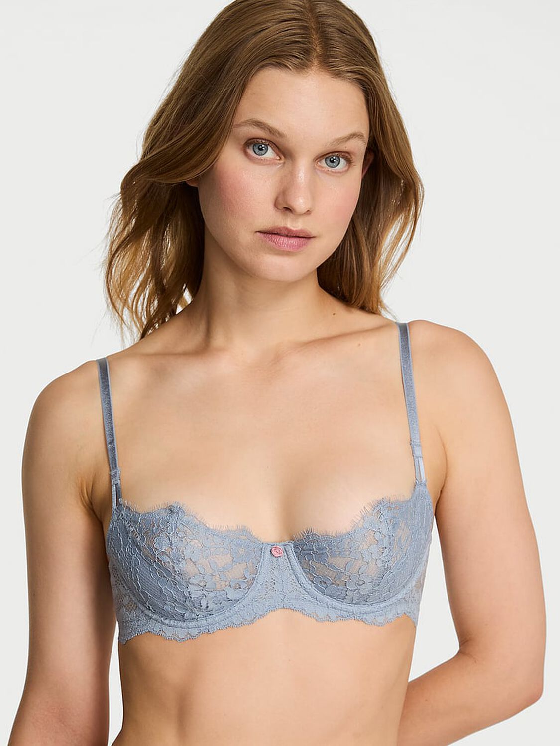 vs Dream Angels Wicked Unlined Lace Balconette Bra Blue Grey 1 of 3 