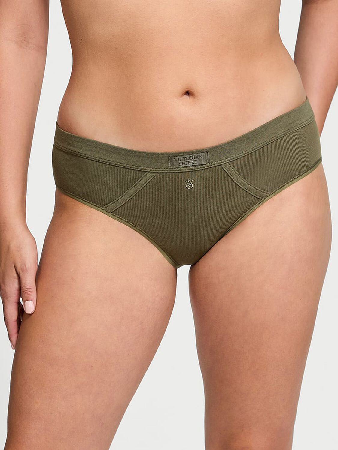 vs Cotton Logo Patch Cotton Hiphugger Panty Casual Olive 1 of 3 