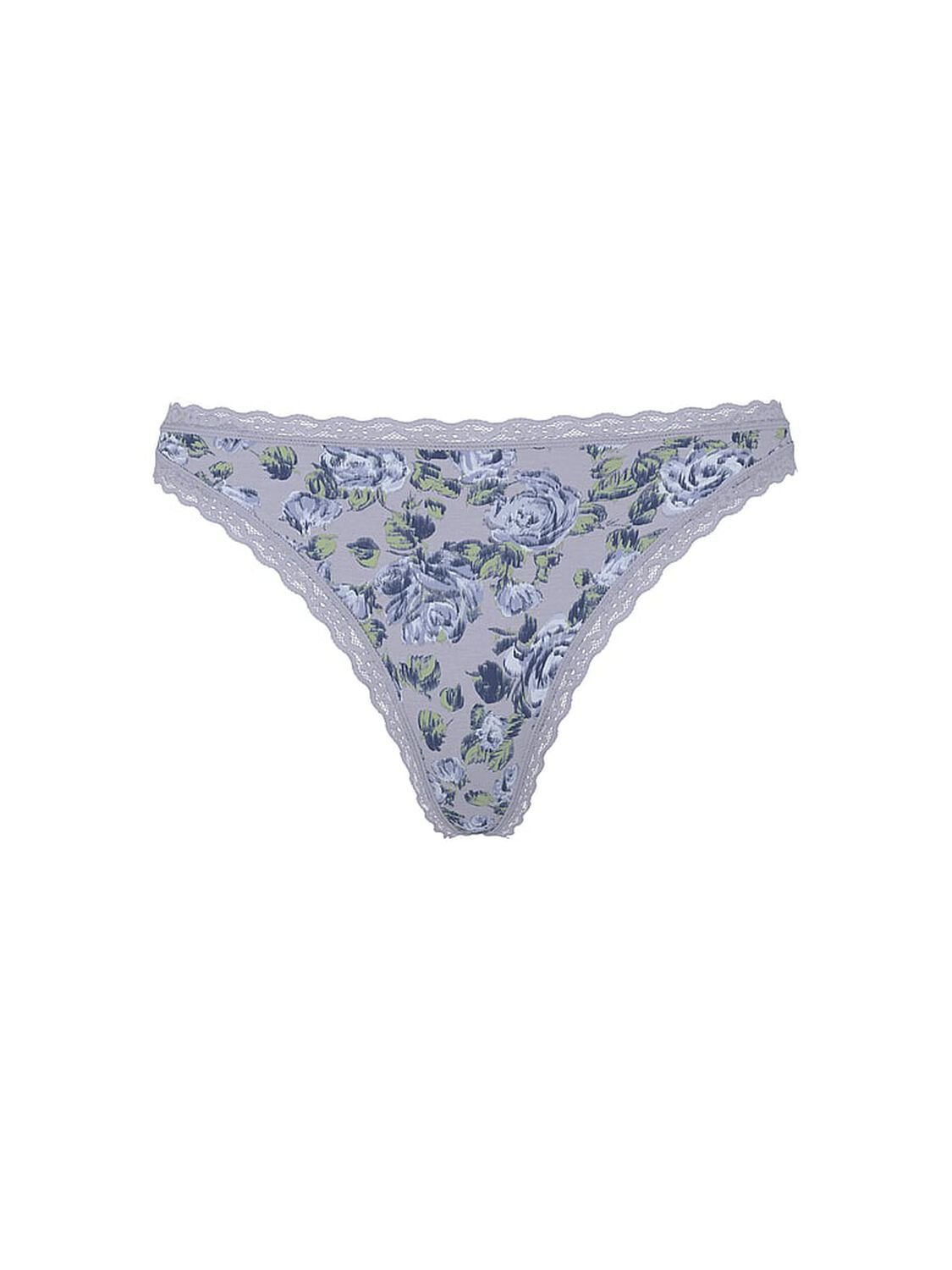 vs Lace Trim Cotton Lace-Waist Thong Icy Lavender Roses 3 of 3 