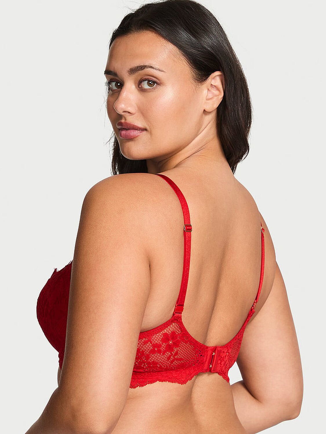 vs Dream Angels Wicked Unlined Lace Balconette Bra Bright Vermillion 2 of 3 