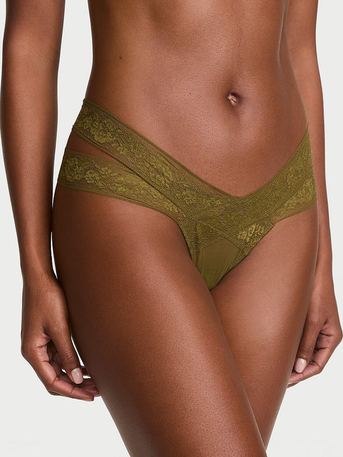 vs Very Sexy Rose Lace Strappy Cut-Out Thong Panty Green Chameleon 1 of 2 