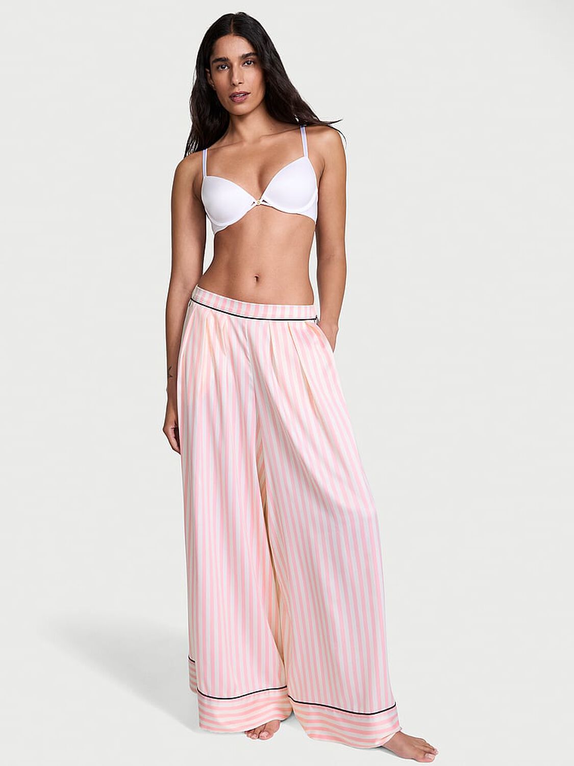 vs Victoria's Secret Glazed Satin Ultra Wide-Leg Sleep Pants Iconic Stripe 1 of 3 