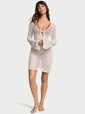 Beachwear Crochet Long-Sleeve Mini Dress