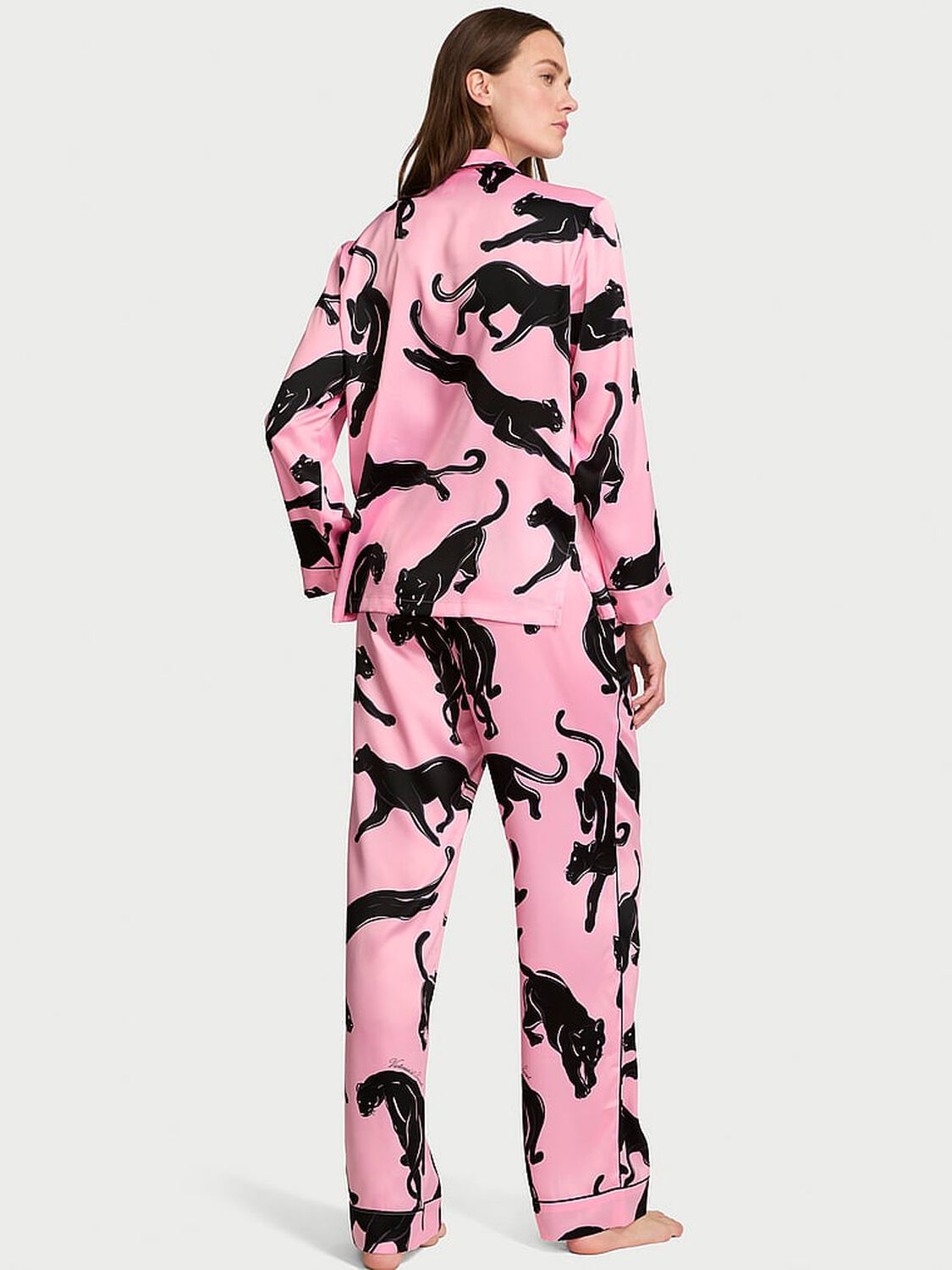 vs Victoria's Secret Signature Satin Long Pajama Set Pink Panthers 2 of 3 