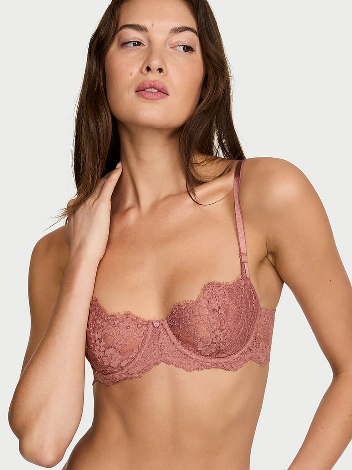 vs Dream Angels Wicked Unlined Lace Balconette Bra Antique Rose 1 of 4 